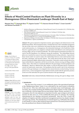 Effects of Weed Control Practices on Plant Diversity in a Homogenous Olive-Dominated Landscape (South-East of Italy)
