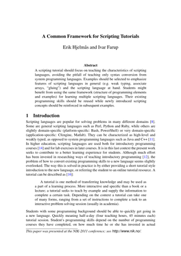 A Common Framework for Scripting Tutorials Erik Hjelmås and Ivar