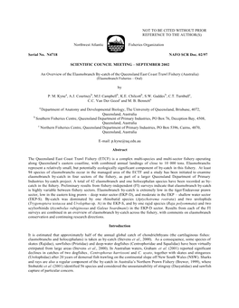 An Overview of the Elasmobranch By-Catch of the Queensland East Coast Trawl Fishery (Australia) (Elasmobranch Fisheries – Oral)