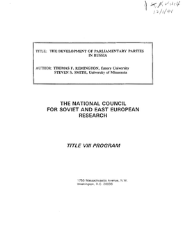 The Development of Parliamentary Parties in Russia[ ]