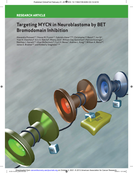 Targeting MYCN in Neuroblastoma by BET Bromodomain Inhibition