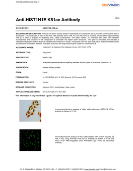Anti-HIST1H1E K51ac Antibody