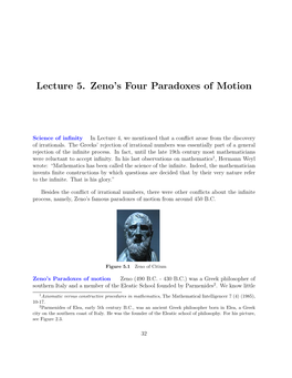 Lecture 5. Zeno's Four Paradoxes of Motion