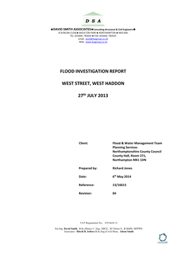 Flood Investigation Report West Street, West Haddon