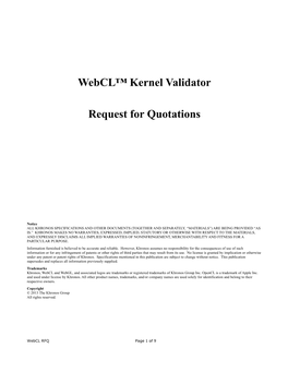 Webcl™ Kernel Validator Request for Quotations