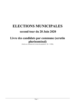 ELECTIONS MUNICIPALES Second Tour Du 28 Juin 2020