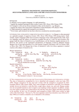 Split-Intransitive Languages and the Unaccusative Hypothesis