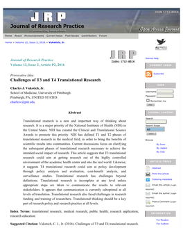 Challenges of T3 and T4 Translational Research | Vukotich, Jr. | Journal Of