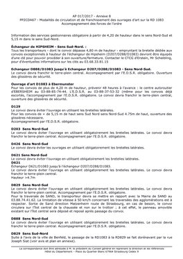 Annexe 8 PP2CDA67 - Modalités De Circulation Et De Franchissement Des Ouvrages D’Art Sur La RD 1083 Accompagnement Des Forces De L’Ordre