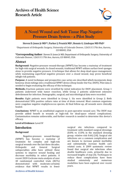 A Novel Wound and Soft Tissue Flap Negative Pressure Drain System - a Pilot Study Steven D