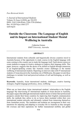 The Language of English and Its Impact on International Student Mental Wellbeing in Australia