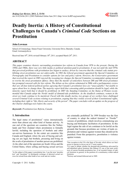Deadly Inertia: a History of Constitutional Challenges to Canada's Criminal Code Sections on Prostitution