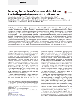 Reducing the Burden of Disease and Death from Familial Hypercholesterolemia: a Call to Action Joshua W