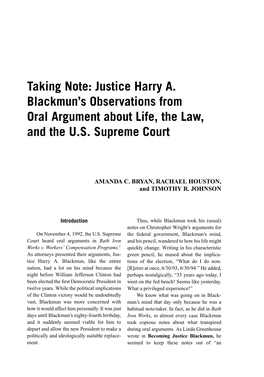 Taking Note: Justice Harry A. Blackmun's Observations from Oral