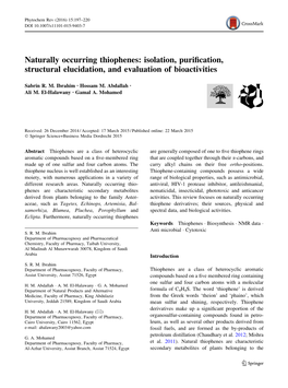 Naturally Occurring Thiophenes: Isolation, Purification, Structural