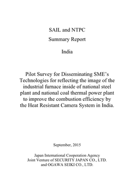 SAIL and NTPC Summary Report India Pilot Survey for Disseminating