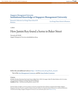 How Jamini Roy Found a Home in Baker Street Nirmalya KUMAR Singapore Management University, Nirmalyak@Smu.Edu.Sg