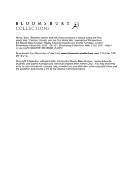 Hume, Sara. "Between Fashion and Folk: Dress Practices in Alsace During the First World War." Fashion, Society, and the First World War: International Perspectives