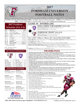 2017 Fordham University Football Notes