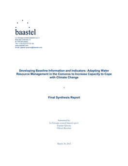 Developing Baseline Information and Indicators: Adapting Water Resource Management in the Comoros to Increase Capacity to Cope with Climate Change