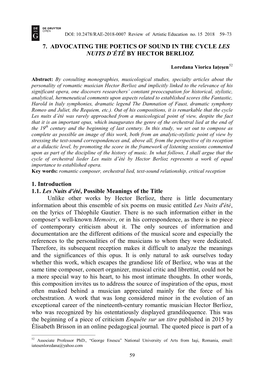 7. Advocating the Poetics of Sound in the Cycle Les Nuits D´Été by Hector Berlioz