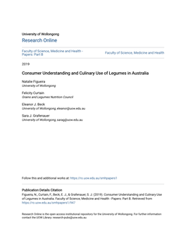 Consumer Understanding and Culinary Use of Legumes in Australia