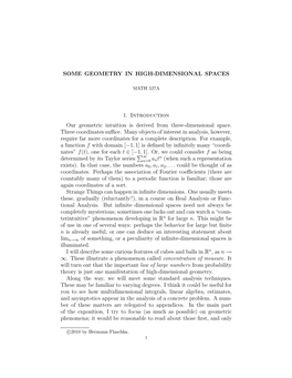 SOME GEOMETRY in HIGH-DIMENSIONAL SPACES 11 Containing Cn(S) Tends to ∞ with N