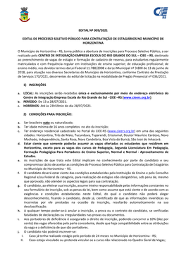 Edital Nº 009/2021 Edital De Processo Seletivo Público