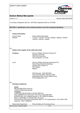 Sodium Methyl Mercaptide Version 1.11 Revision Date 2020-08-26