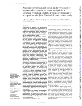 Association Between Job Strain and Prevalence of Hypertension