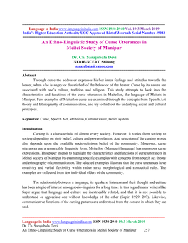 An Ethno-Linguistic Study of Curse Utterances in Meitei Society of Manipur