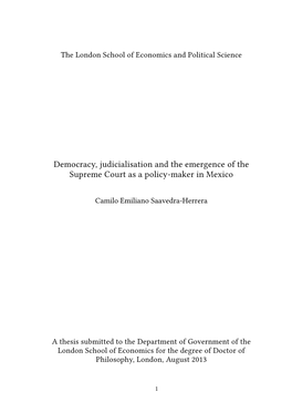 Democracy, Judicialisation and the Emergence of the Supreme Court As a Policy-Maker in Mexico