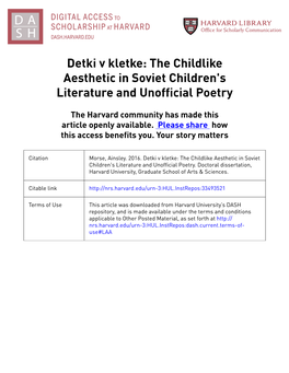 Detki V Kletke: the Childlike Aesthetic in Soviet Children's Literature and Unofficial Poetry