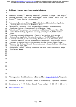 Kallikrein 13: a New Player in Coronaviral Infections