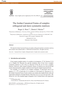 The Jordan Canonical Forms of Complex Orthogonal and Skew-Symmetric Matrices Roger A