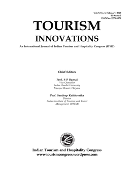 TOURISM INNOVATIONS an International Journal of Indian Tourism and Hospitality Congress (ITHC)