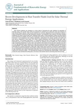 Recent Developments in Heat Transfer Fluids Used for Solar