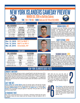 New York Islanders Gameday Preview