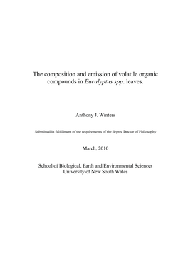 The Composition and Emission of Volatile Organic Compounds in Eucalyptus Spp. Leaves