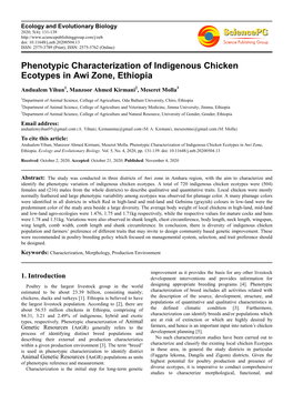 Phenotypic Characterization of Indigenous Chicken Ecotypes in Awi Zone, Ethiopia