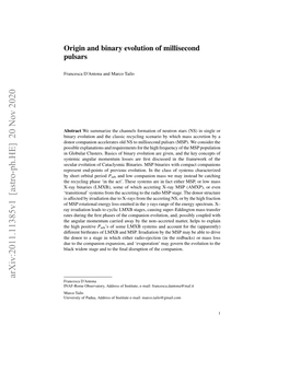 Origin and Binary Evolution of Millisecond Pulsars