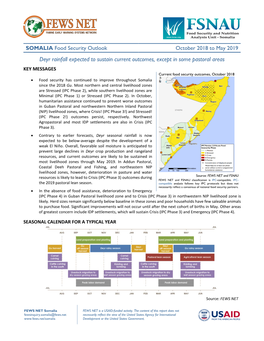 SOMALIA Food Security Outlook October 2018 to May 2019