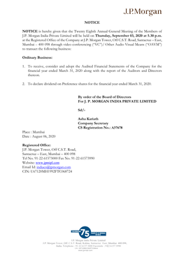 Notice of Twenty Eighth Annual General Meeting