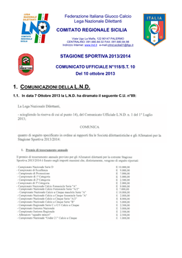 Comitato Regionale Sicilia Stagione Sportiva 2013/2014