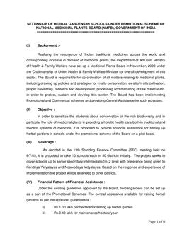 Setting up of Herbal Gardens in Schools Under Prmotional Scheme of National Medicinal Plants Board (Nmpb), Government of India ======