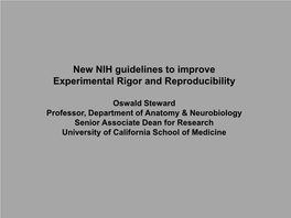 New NIH Guidelines to Improve Experimental Rigor and Reproducibility
