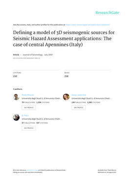 Defining a Model of 3D Seismogenic Sources for Seismic Hazard Assessment Applications: the Case of Central Apennines (Italy)