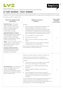 LV= FLEET INSURANCE – POLICY SUMMARY Some Important Facts About Your Fleet Insurance Are Summarised Below