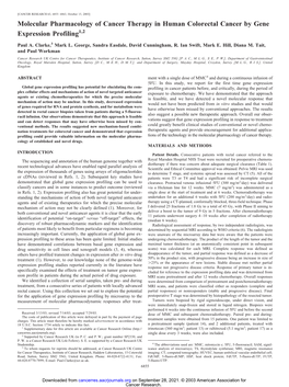 Molecular Pharmacology of Cancer Therapy in Human Colorectal Cancer by Gene Expression Profiling1,2