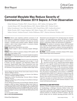 Camostat Mesylate May Reduce Severity of Coronavirus Disease